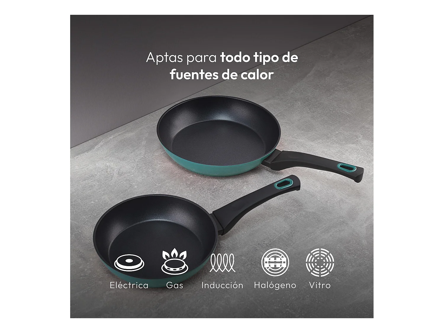 Lot de 2 poêles CLASSIQUE Ø20Ø24cm antiadhésives en aluminium forgé + ustensiles de cuisine Bergner vert