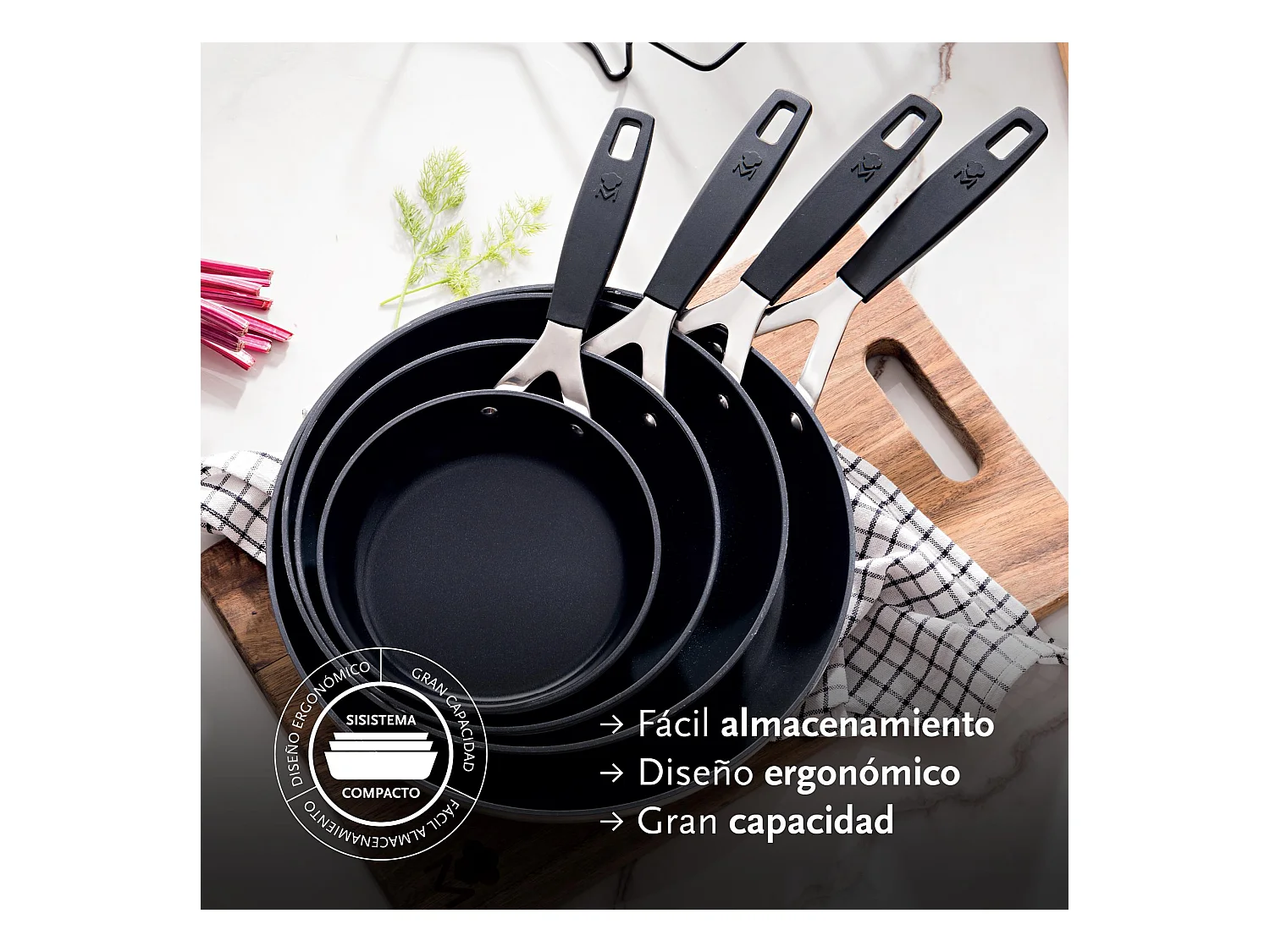 Set de 3 Poêles Ø20Ø24Ø28cm et Plaque Grill 32x23cm + 4 Protections MasterPRO Antiadhésives en Aluminium Forgé