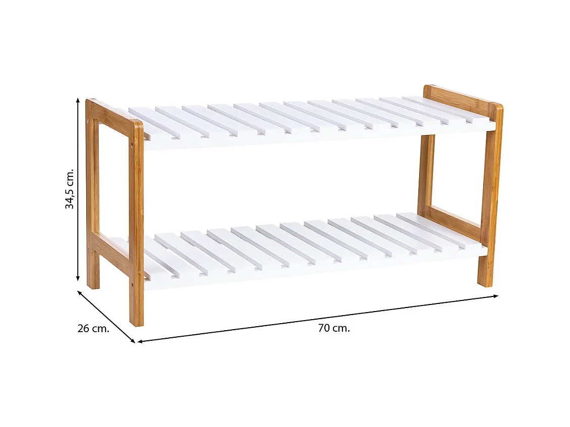 banc à chaussures en bois blanc 70x26x34,5h cm