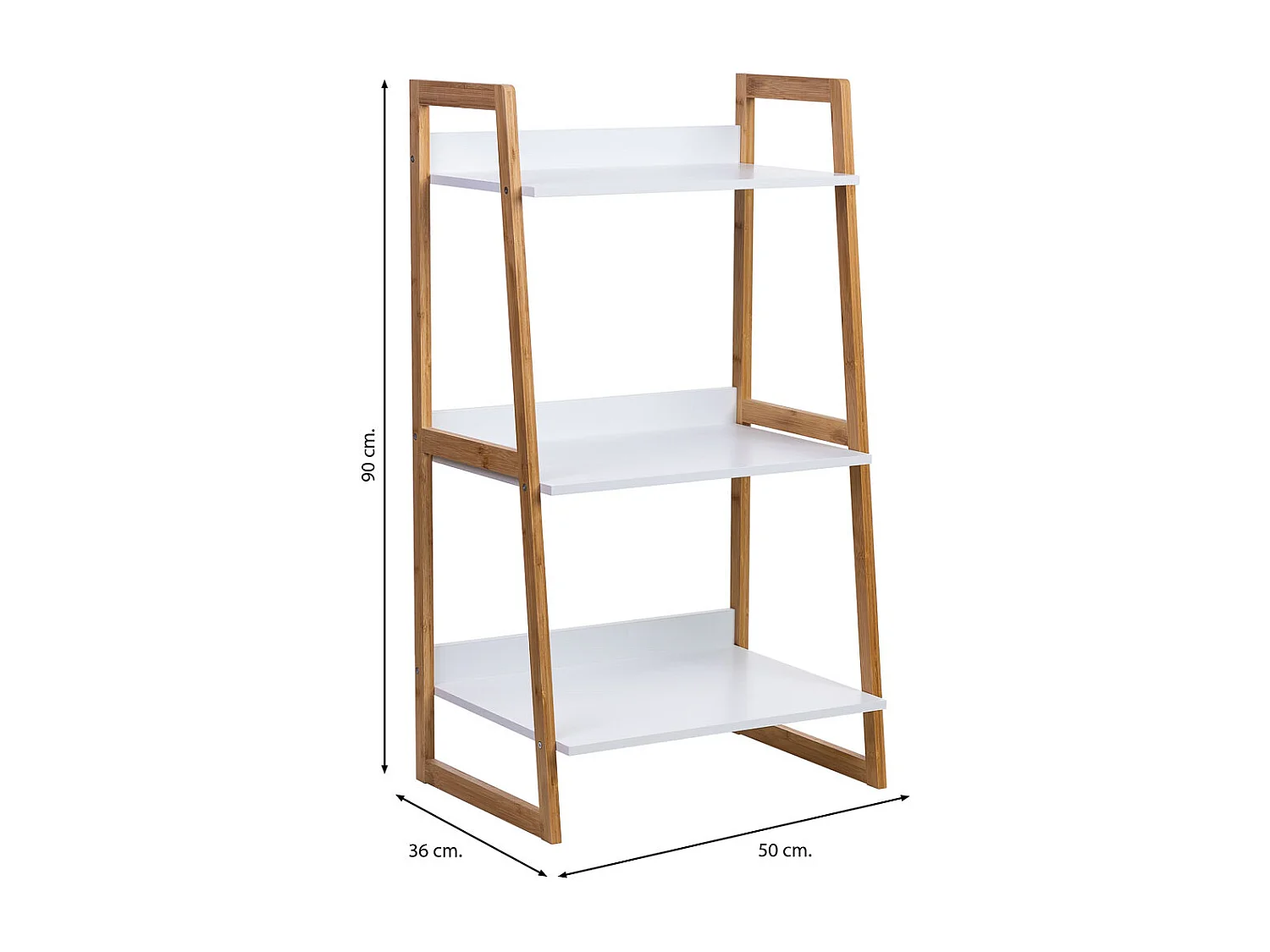Weißes Holzregal mit 3 Regalböden 50x36x90h cm