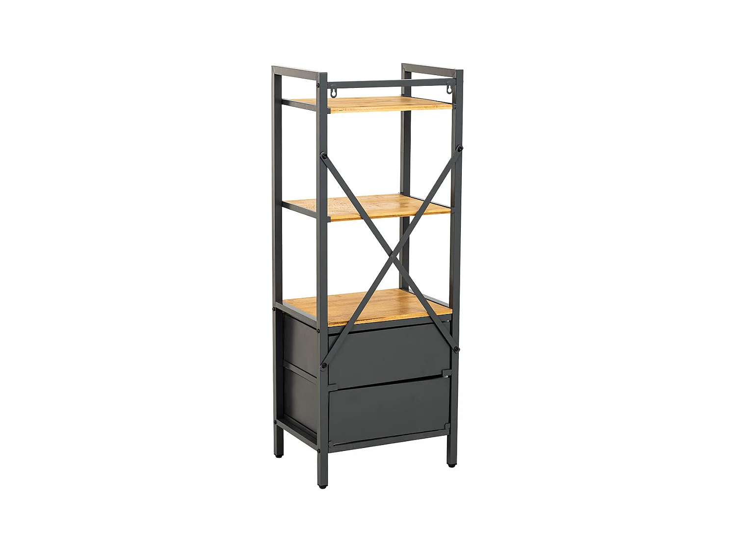 Ensemble d'étagères en métal et bois avec 2 tiroirs. marron 38x28x100h