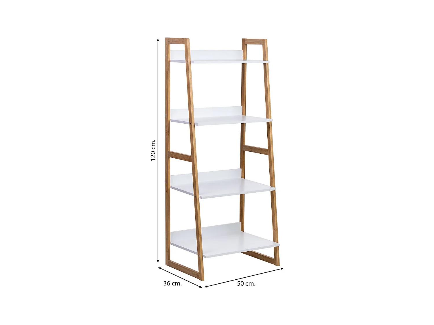 Estantería de madera 4 baldas blanca 50x36x120h cm
