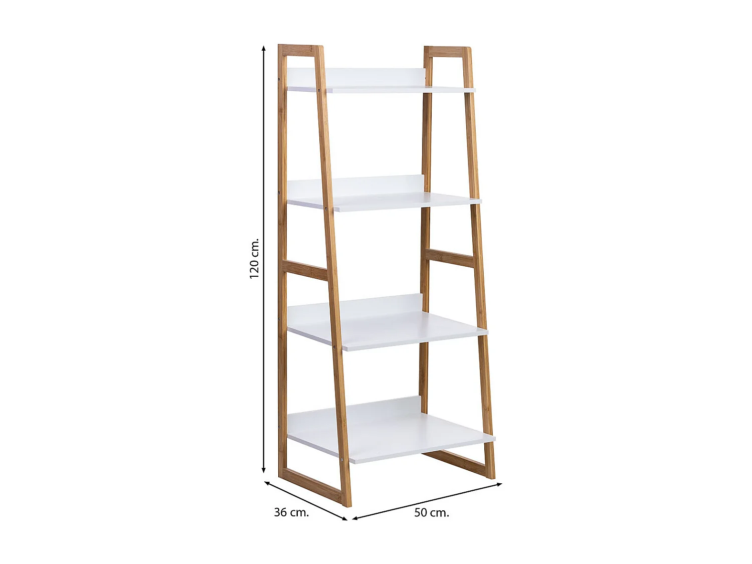 Estantería de madera 4 baldas blanca 50x36x120h cm