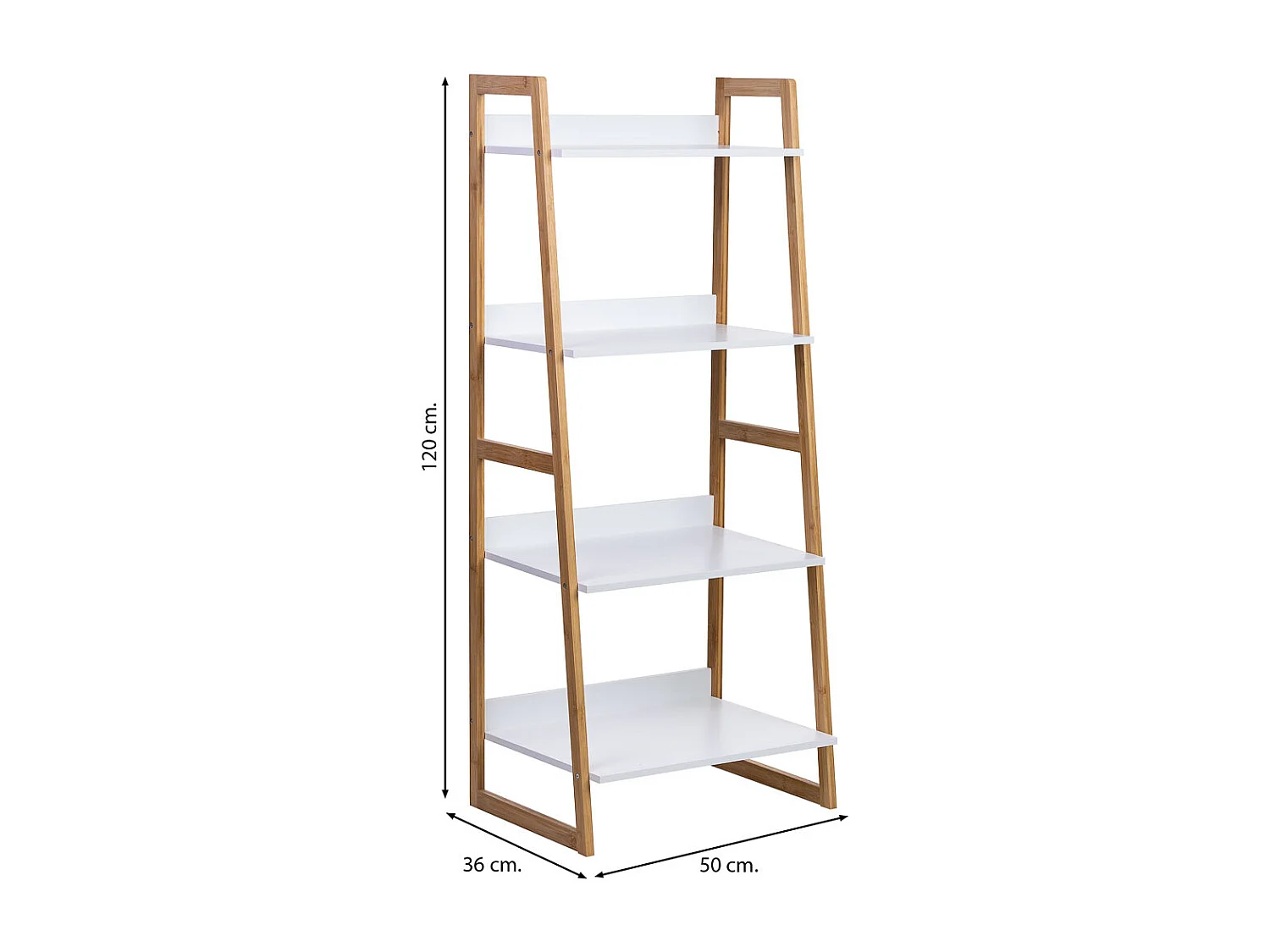 Weißes Holzregal mit 4 Böden 50x36x120h cm