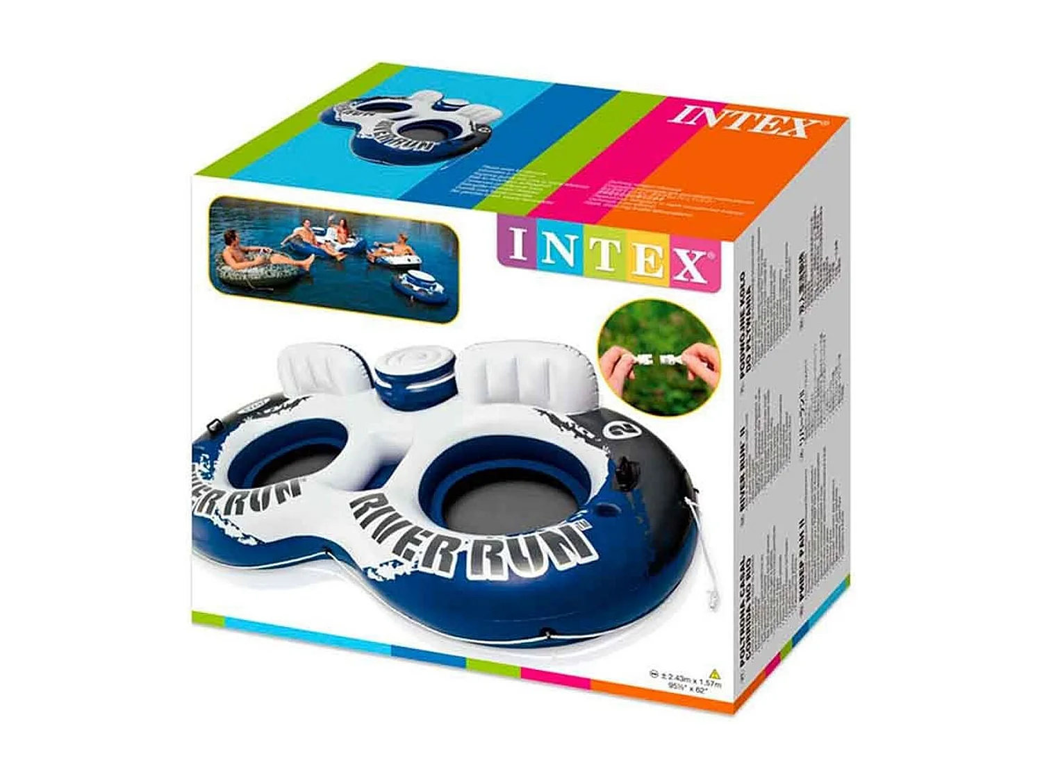 Rueda doble hinchable Intex con nevera incorporada blanco/azul 213x157 cm