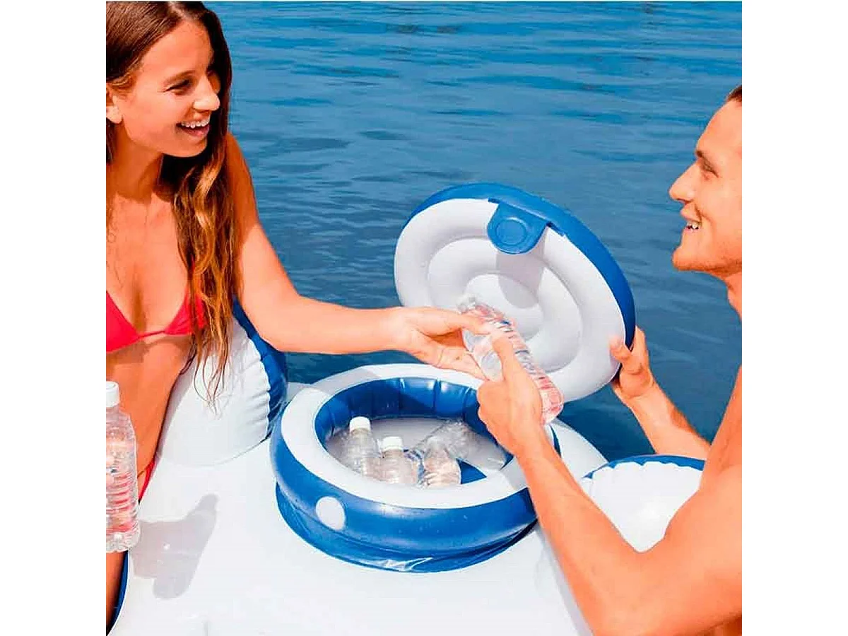 Rueda doble hinchable Intex con nevera incorporada blanco/azul 213x157 cm