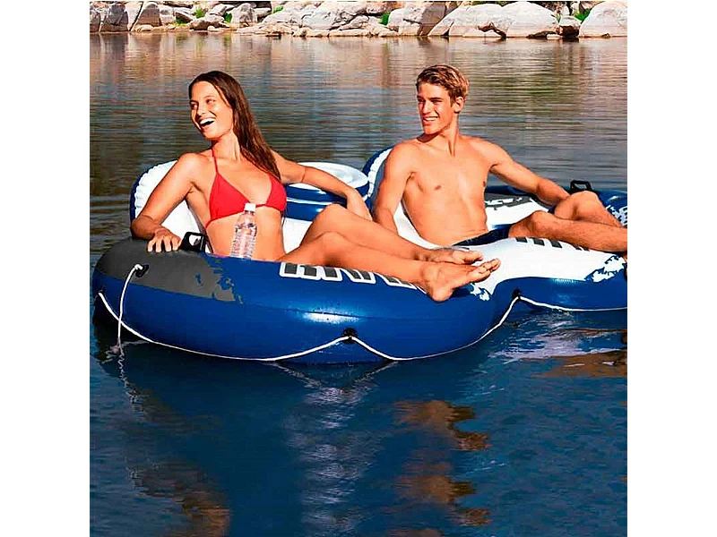 Rueda doble hinchable Intex con nevera incorporada blanco/azul 213x157 cm