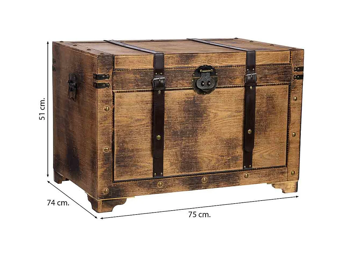 Baú de madeira castanho 75x74x51 cm