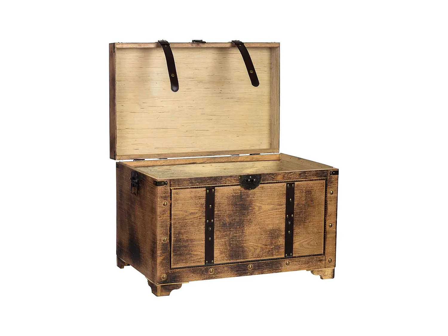 Baú de madeira castanho 75x74x51 cm