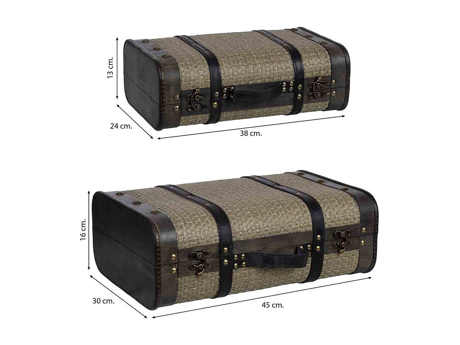 Maleta de madera plateada 45x30x16/38