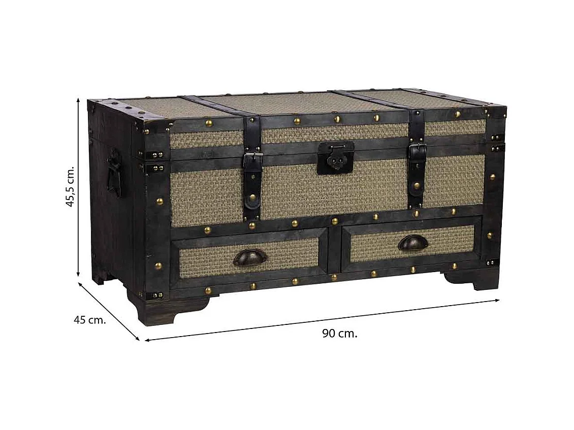 Baú de madeira castanho 90x45x45,5