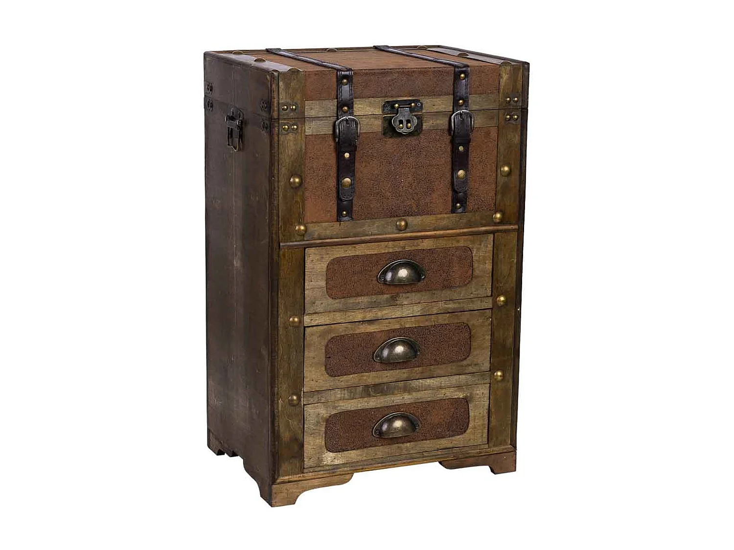 Baú de madeira castanha 41x30x64 cm