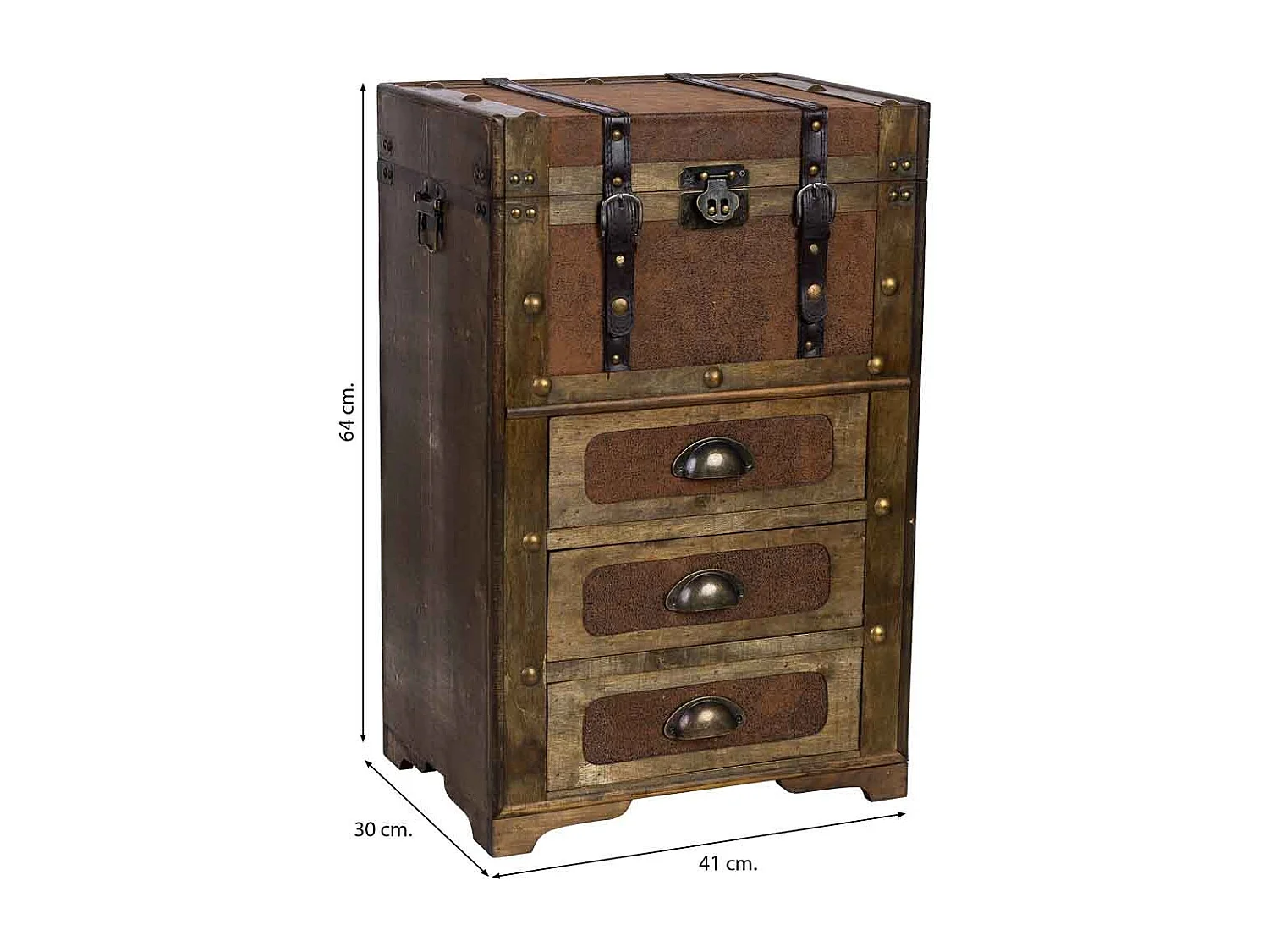 Baú de madeira castanha 41x30x64 cm