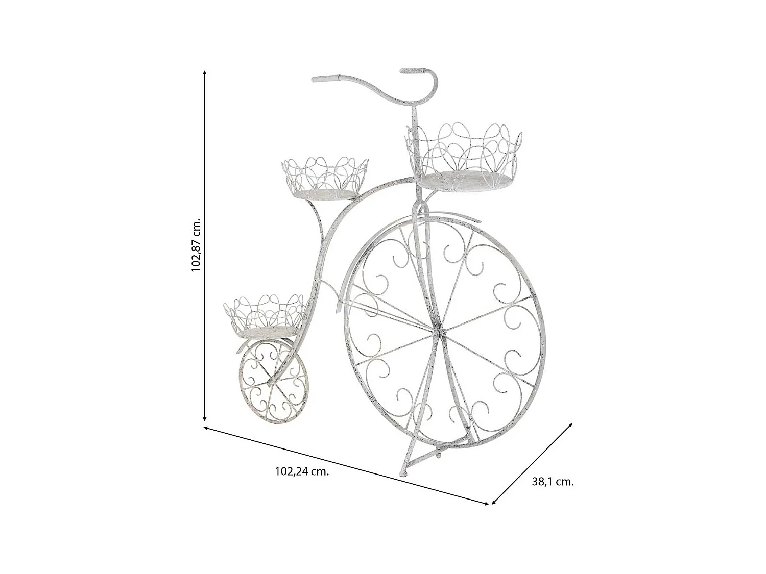Suporte para vasos de flores em metal para 3 vasos 102,24x38,1x102,87h cm