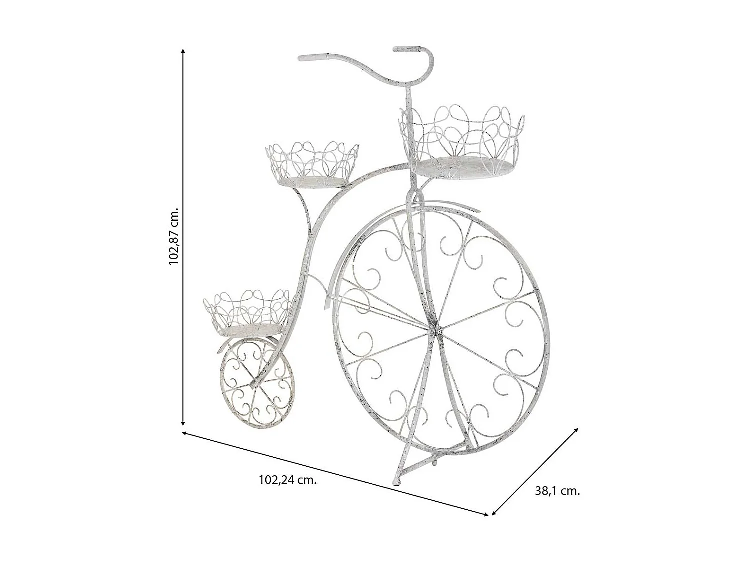 Suporte para vasos de flores em metal para 3 vasos 102,24x38,1x102,87h cm