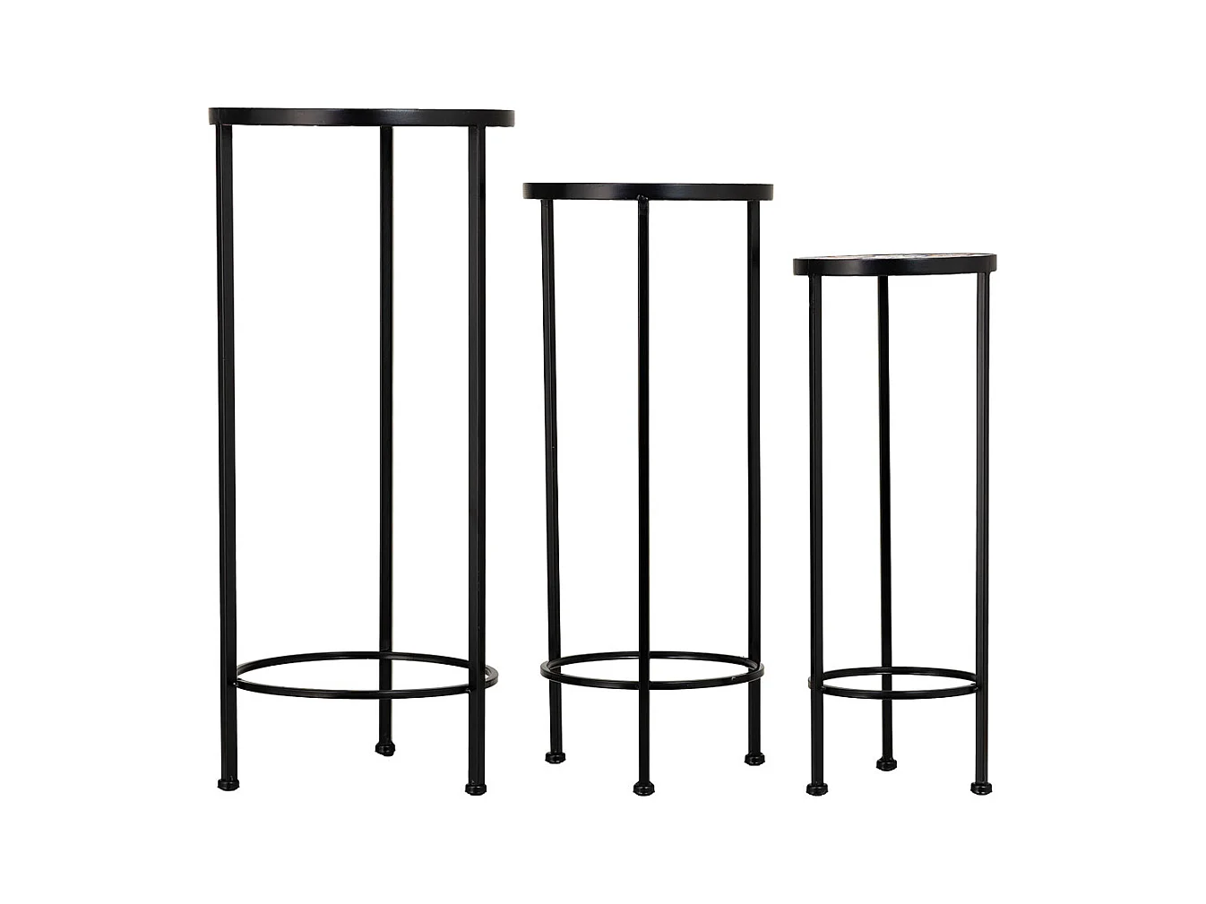 Conjunto de 3 peças de mosaico e suporte em ferro forjado preto D30x68h-D25x57h-D20x51h cm