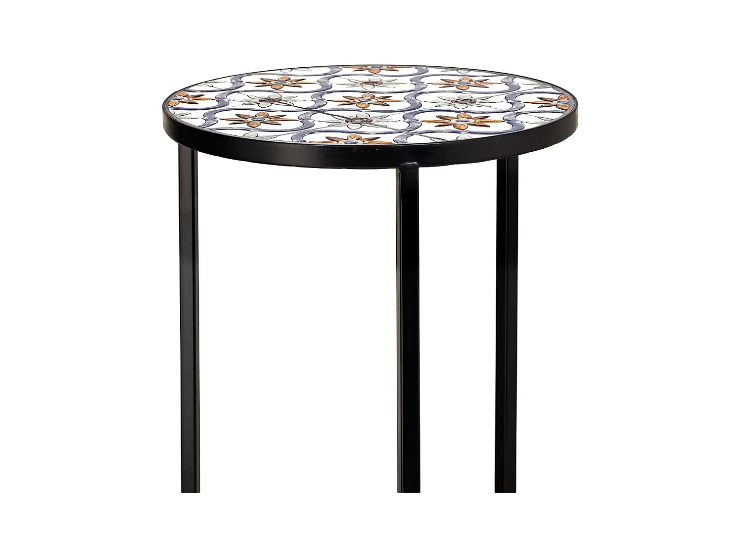 Conjunto de 3 peças de mosaico e suporte em ferro forjado preto D30x68h-D25x57h-D20x51h cm