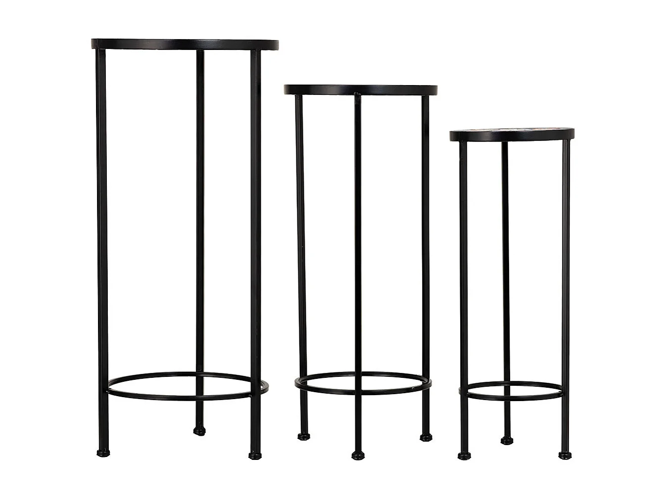 Conjunto de 3 peças de mosaico e suporte em ferro forjado preto D30x68h-D25x57h-D20x51h cm