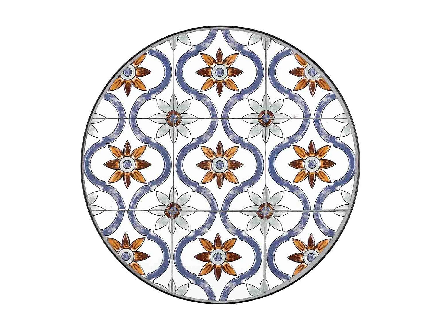 Conjunto de 3 peças de mosaico e suporte em ferro forjado preto D30x68h-D25x57h-D20x51h cm