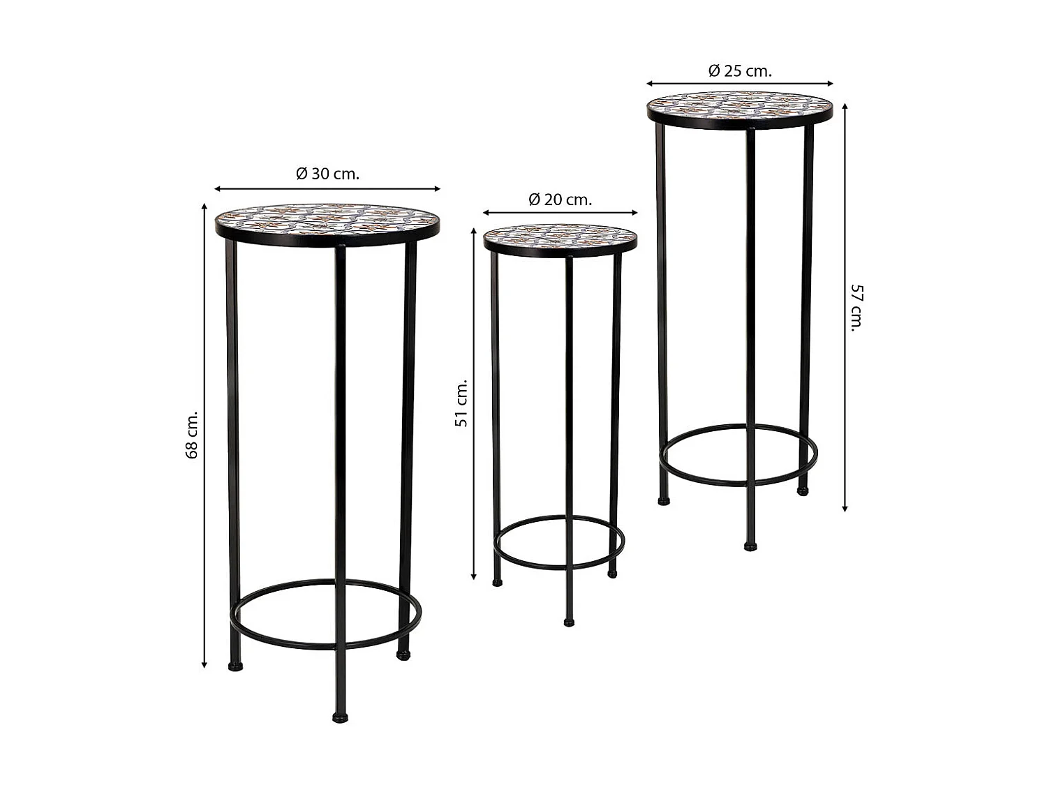 3-teiliges Mosaik- und Schmiedeeisen-Halterungsset Weiß D30x68h-D25x57