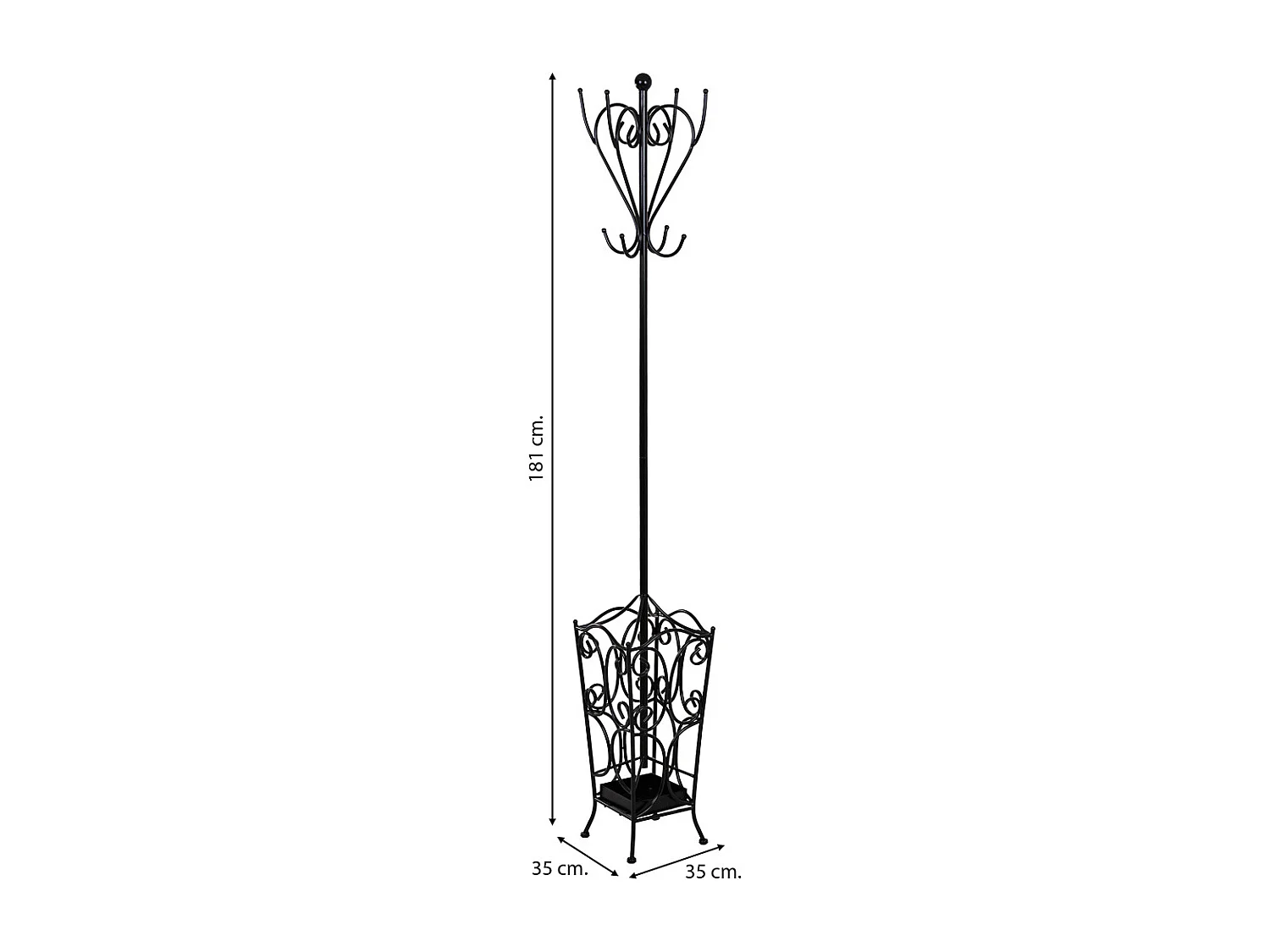 Appendiabiti in metallo con 4 ganci 35x35x181h cm.