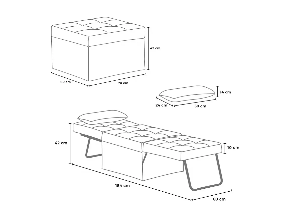 Sweet Relax Stoff Pouf Klappsessel Bett - Beige