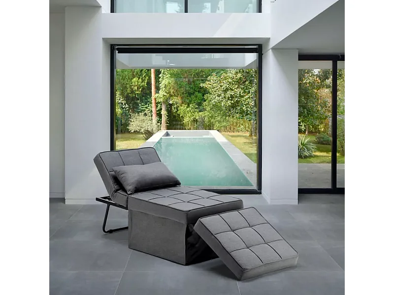 Pouf cama plegable en tejido Sweet Relax - Gris Oscuro