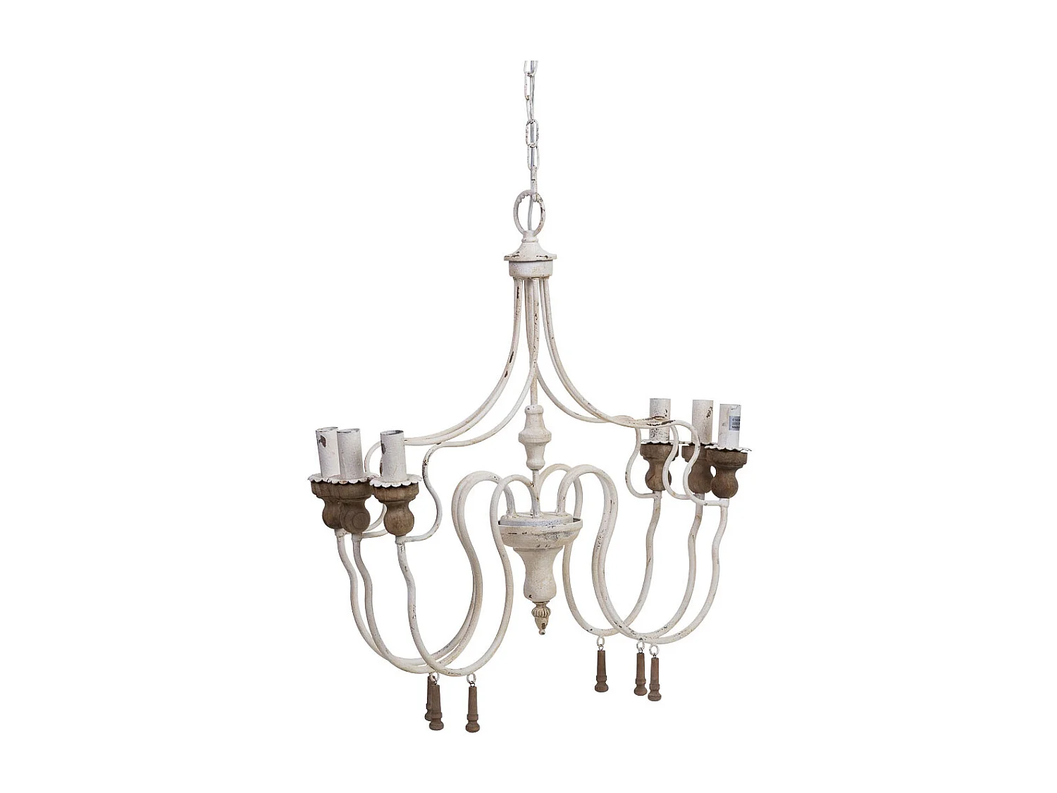 Lampada da soffitto in legno e metallo bianco invecchiato 68x60x64h