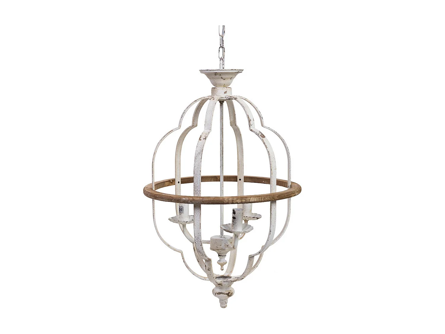 Plafonnier en bois et métal blanc vieilli 45x45x72h cm