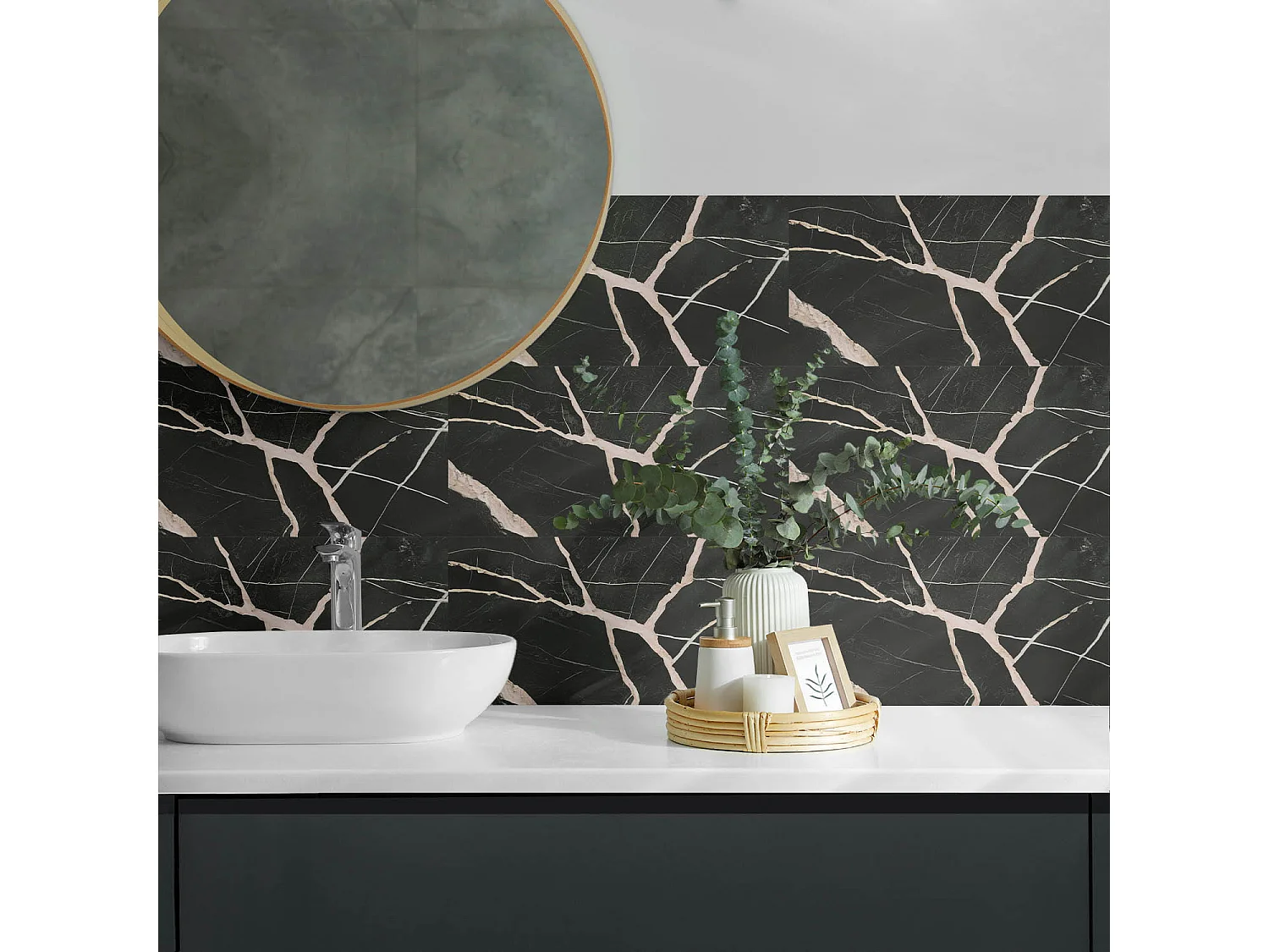 Panneaux muraux autocollants en vinyle imperméable - 10x40x20 cm - Modèle de marbre élégant