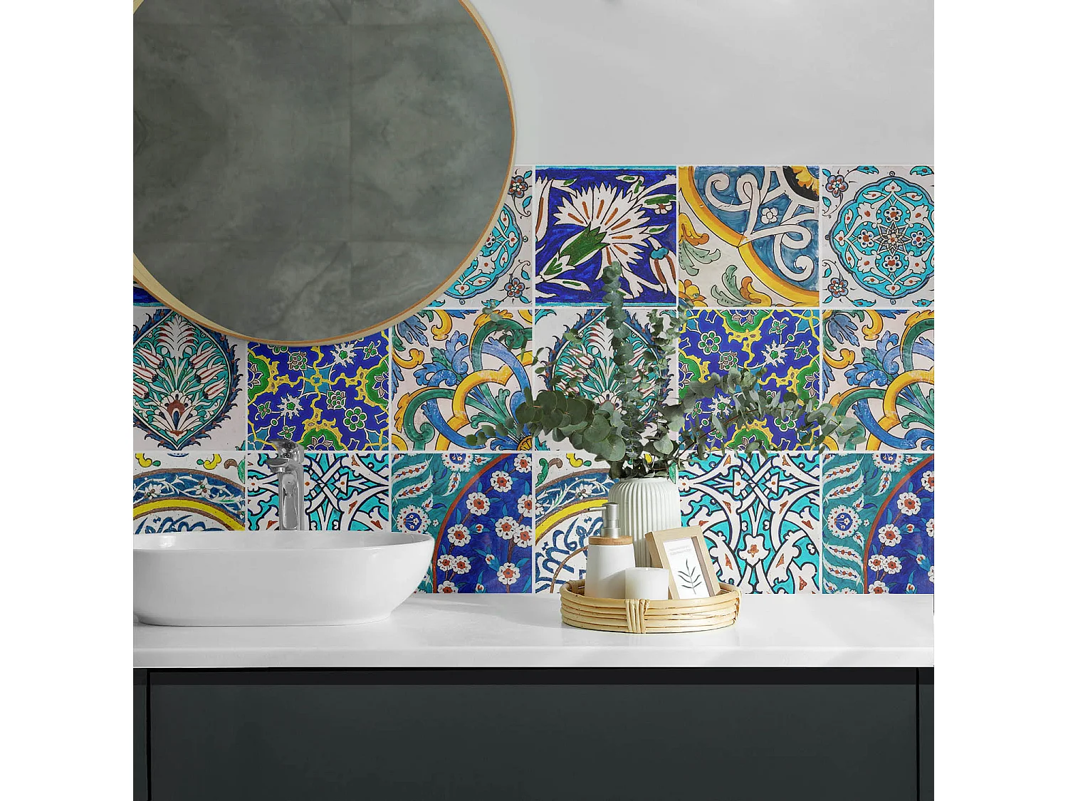 PVC wandpaneel, Vinyl wandverkleidung selbstklebend- 120x60 cm - Keramikmuster im Mosaik