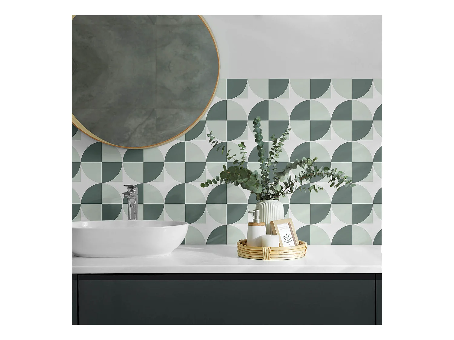 PVC wandpaneel, Vinyl wandverkleidung selbstklebend- 120x60 cm - Geometrie von Kreisen und Quadraten