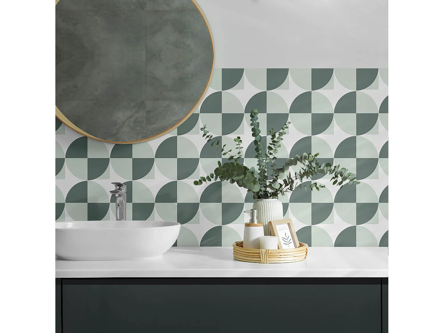 Panneaux muraux autocollants en vinyle imperméable - 120x60 cm - Géométrie des cercles et des carrés