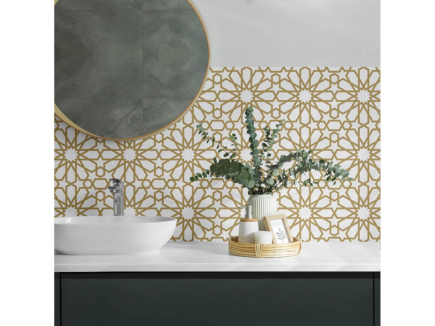 PVC wandpaneel, Vinyl wandverkleidung selbstklebend- 120x60 cm - Geometrisches Muster mit Sternen