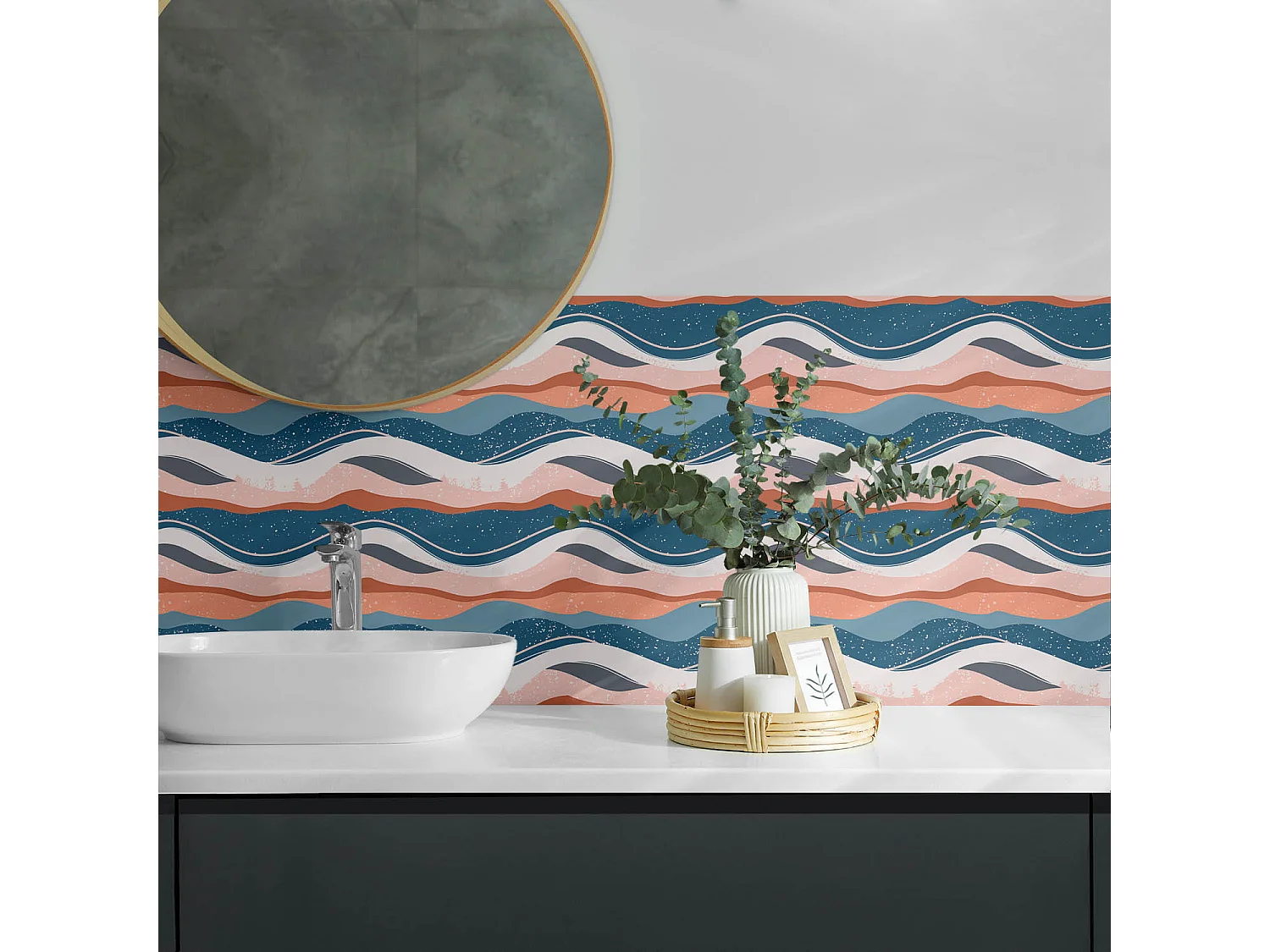 Wandpaneel selbstklebend, Wandverkleidung innen - 100x50 cm - Wellen in abstrakten Mustern