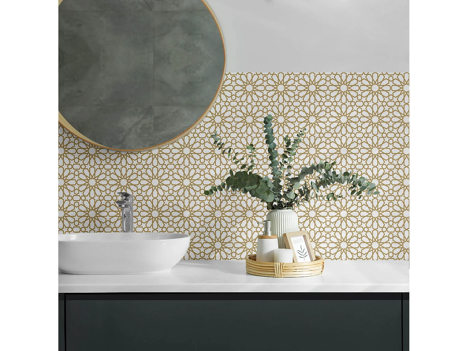 Panneaux muraux autocollants en vinyle imperméable - 6x60x30 cm - Motif géométrique avec étoiles