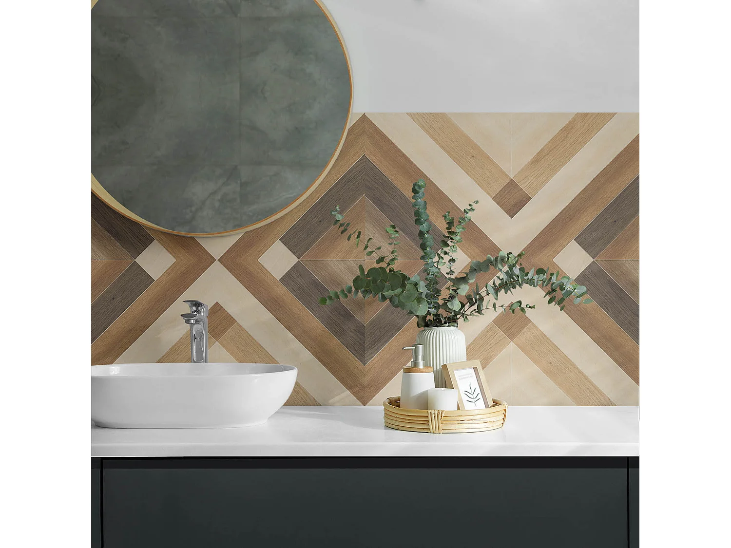 Panneaux muraux autocollants en vinyle imperméable - 120x60 cm - Motif à carreaux géométrique