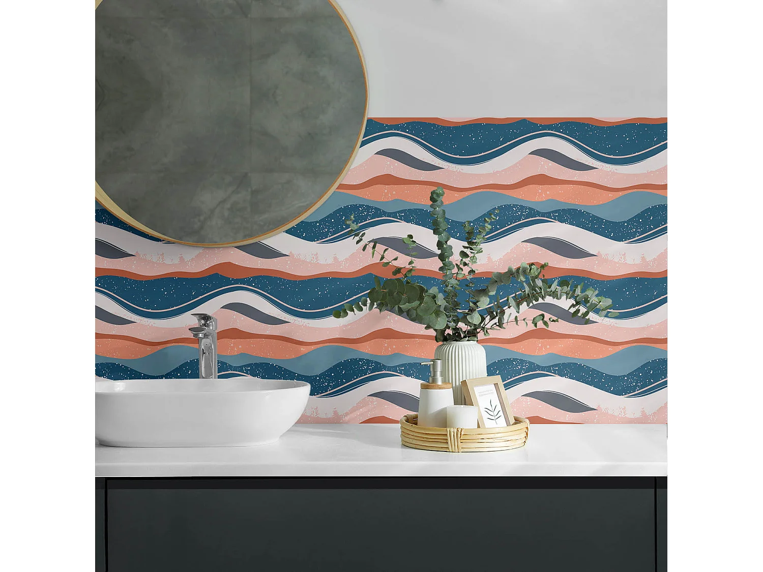 Panneaux muraux autocollants en vinyle imperméable - 120x60 cm - Vagues dans des motifs abstraits