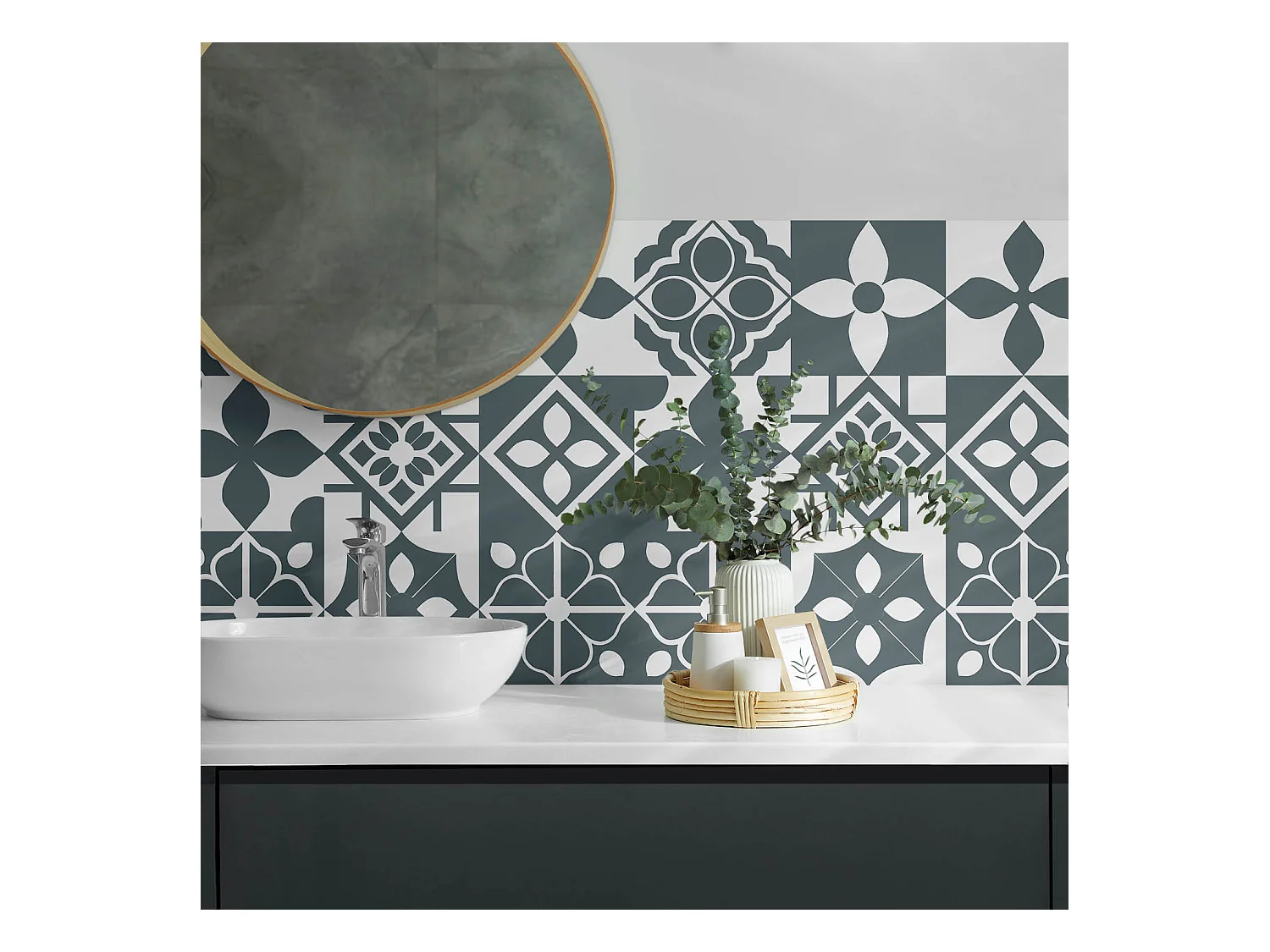 PVC wandpaneel, Vinyl wandverkleidung selbstklebend- 120x60 cm - Geometrische Muster in Fliesen