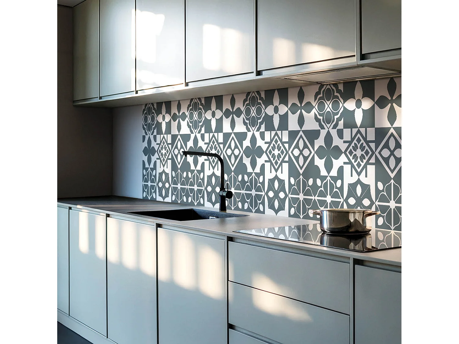 Panneaux muraux autocollants en vinyle imperméable - 120x60 cm - Motifs géométriques dans les carreaux