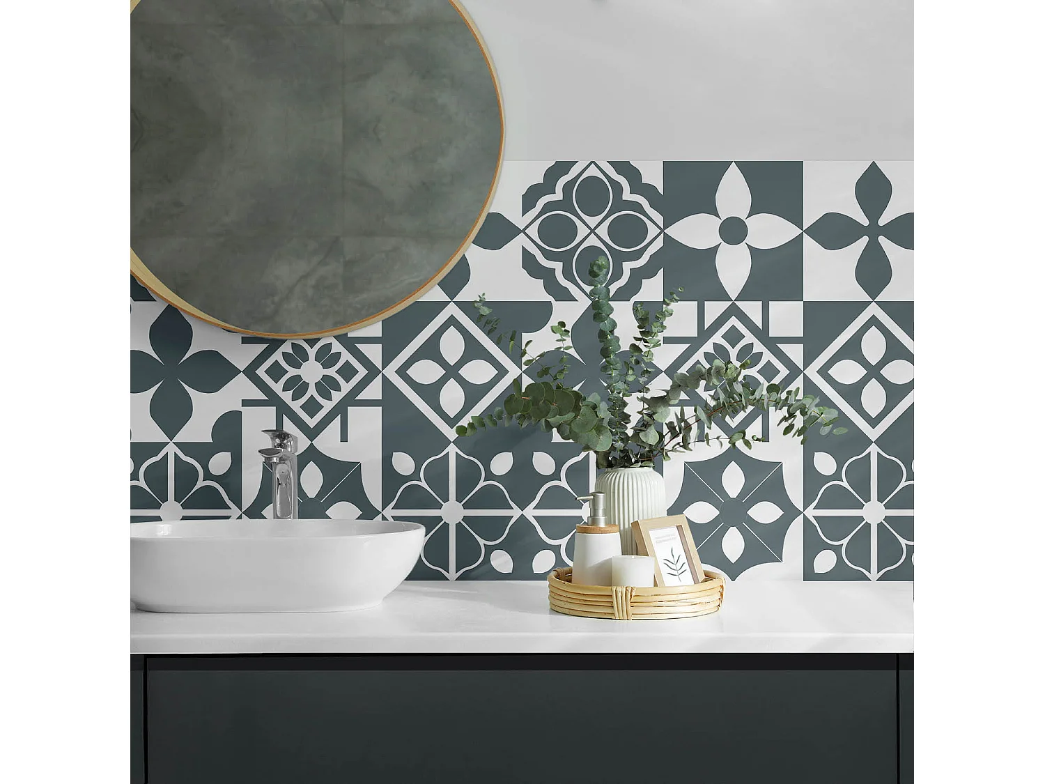 Panneaux muraux autocollants en vinyle imperméable - 120x60 cm - Motifs géométriques dans les carreaux