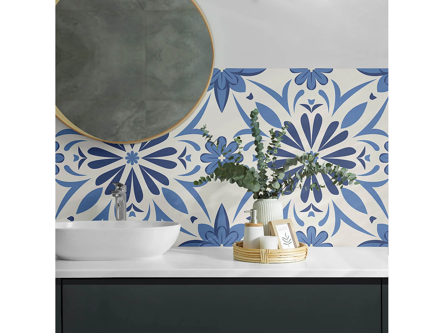 PVC wandpaneel, Vinyl wandverkleidung selbstklebend- 120x60 cm - Blumenmuster auf dem Hintergrund