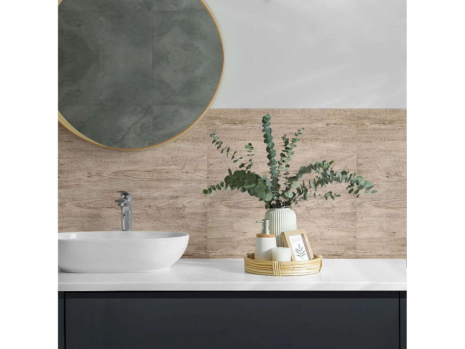 Panneaux muraux autocollants en vinyle imperméable - 4 x 50 x 50 cm - Texture bois naturel