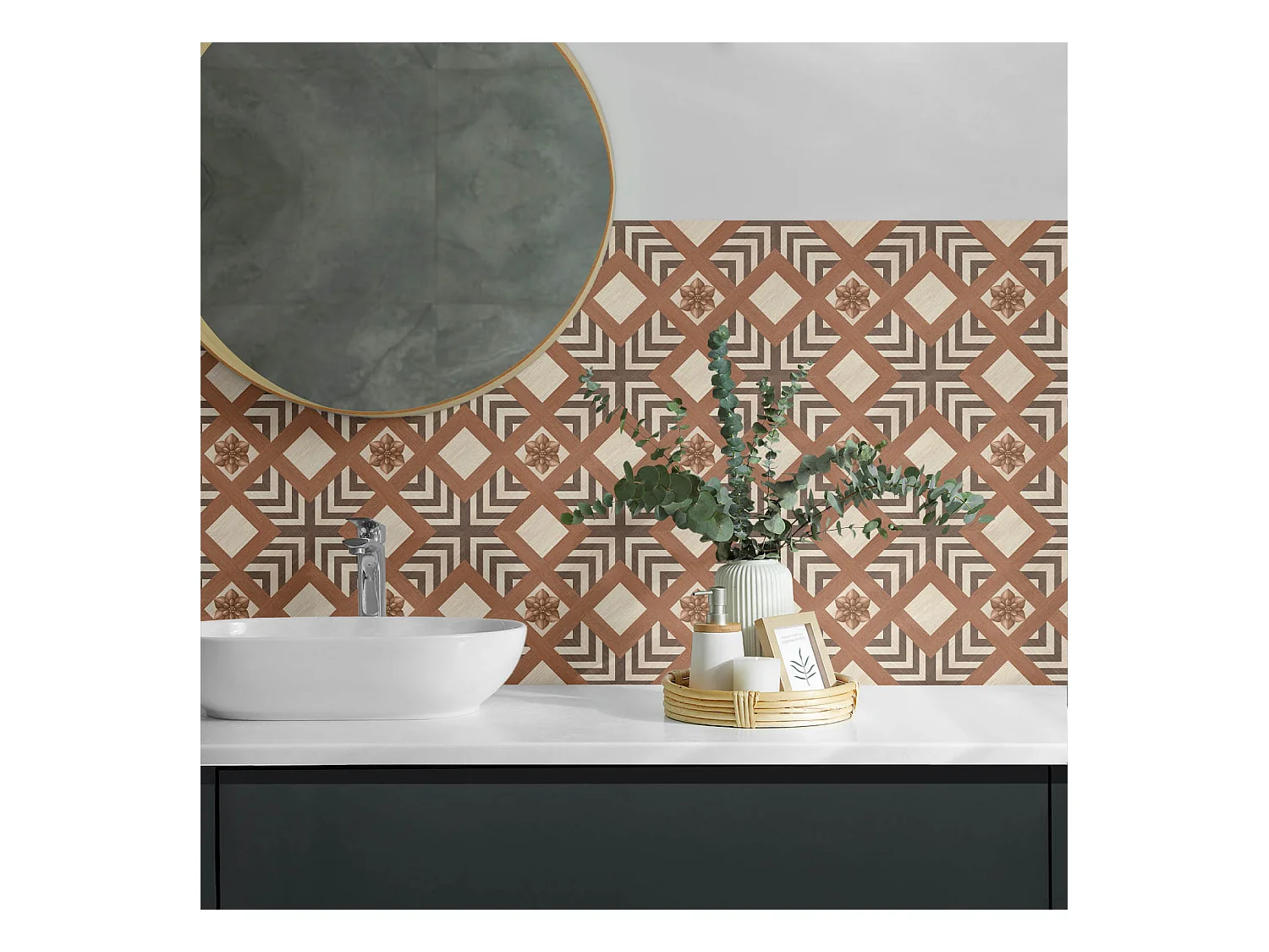 Wandpaneel selbstklebend, Wandverkleidung innen - 10x40x20 cm - Muster mit geometrischen Motiven