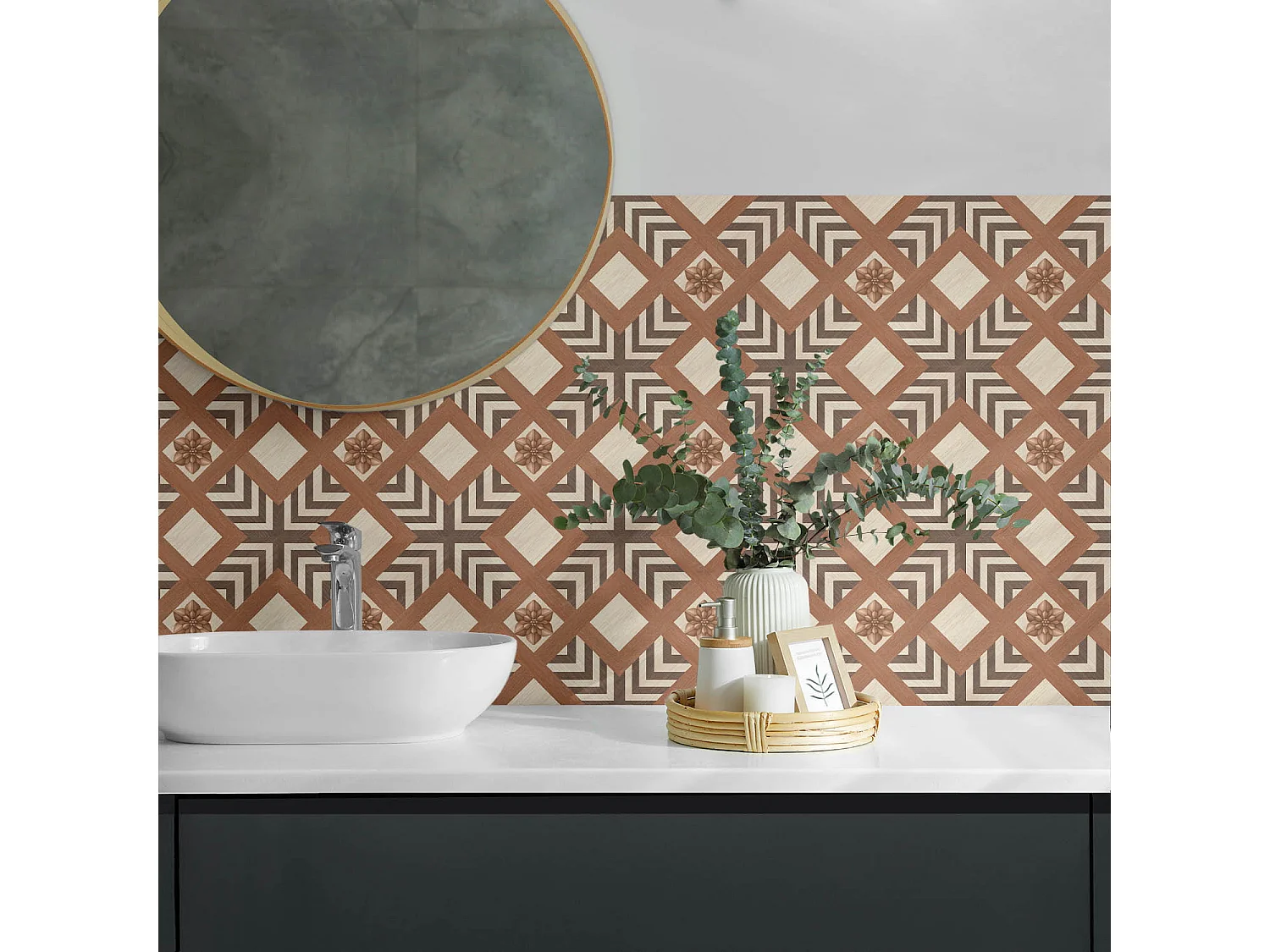 Panneaux muraux autocollants en vinyle imperméable - 10x40x20 cm - Modèle avec des motifs géométriques