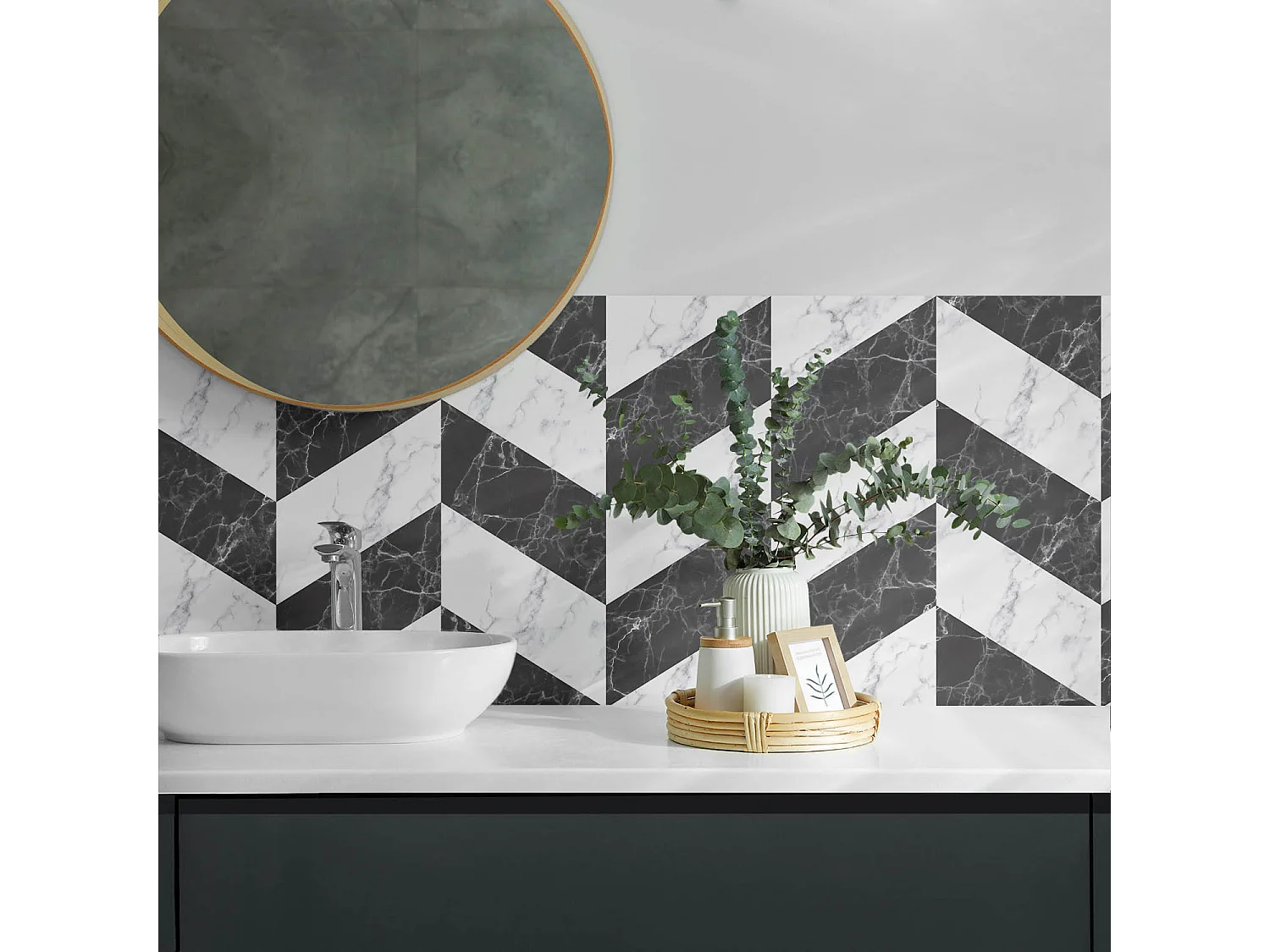 Wandpaneel selbstklebend, Wandverkleidung innen - 100x50 cm - Marmor-Fischgrätenmuster