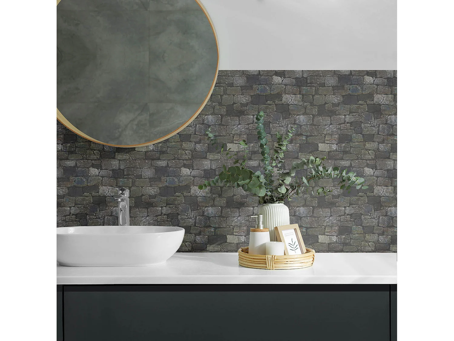 Panneaux muraux autocollants en vinyle imperméable - 120x60 cm - Texture de mur en pierre