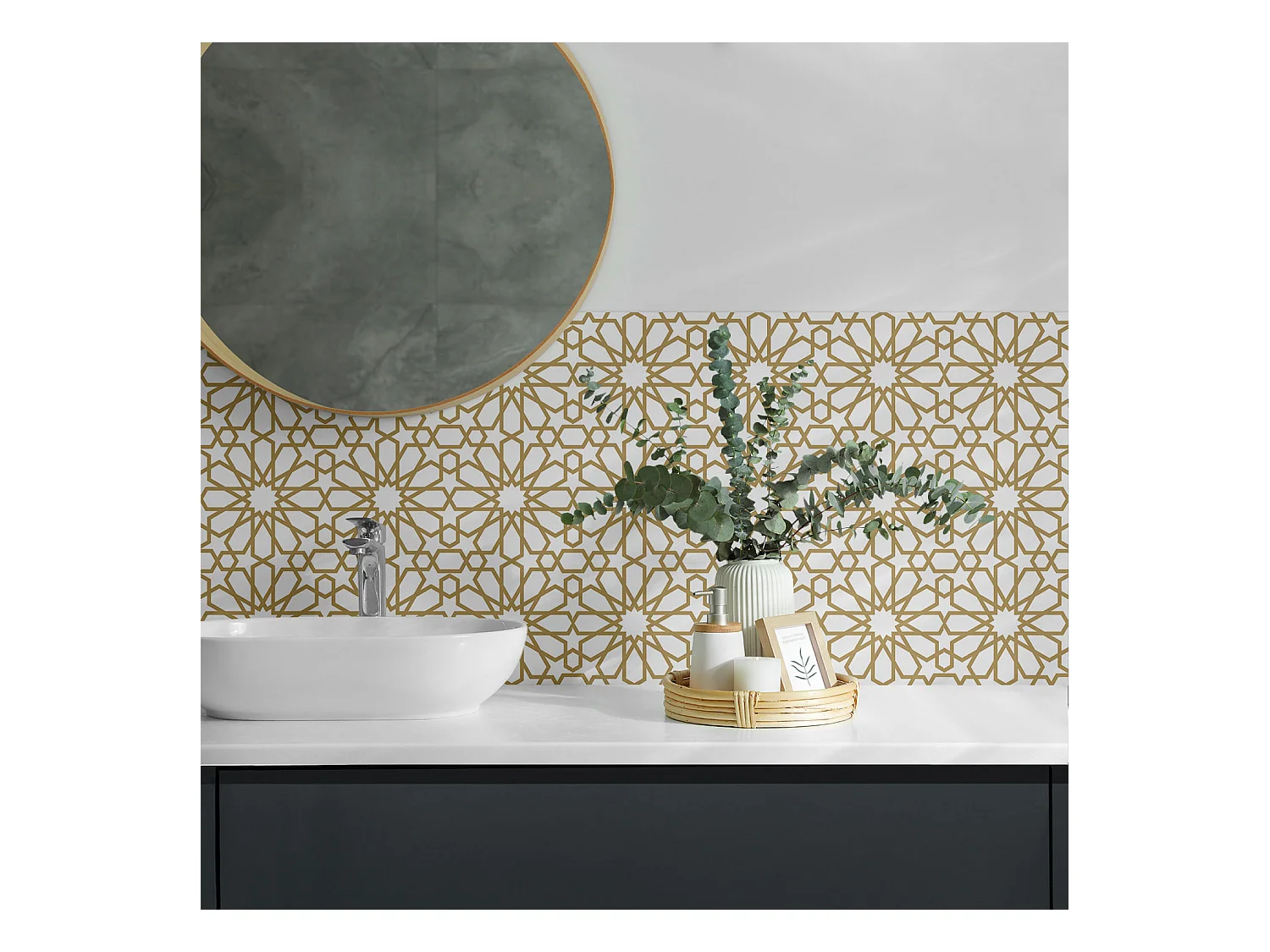 Wandpaneel selbstklebend, Wandverkleidung innen - 4 x 50 x 50 cm - Geometrisches Muster mit Sternen