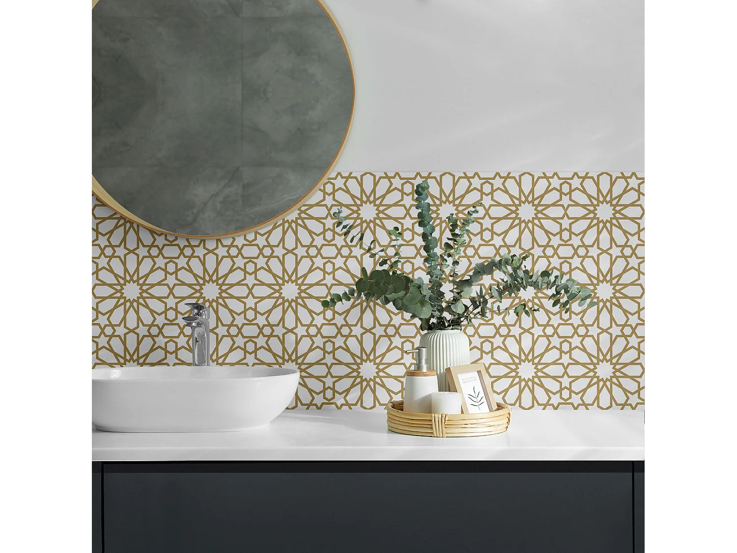 Wandpaneel selbstklebend, Wandverkleidung innen - 4 x 50 x 50 cm - Geometrisches Muster mit Sternen