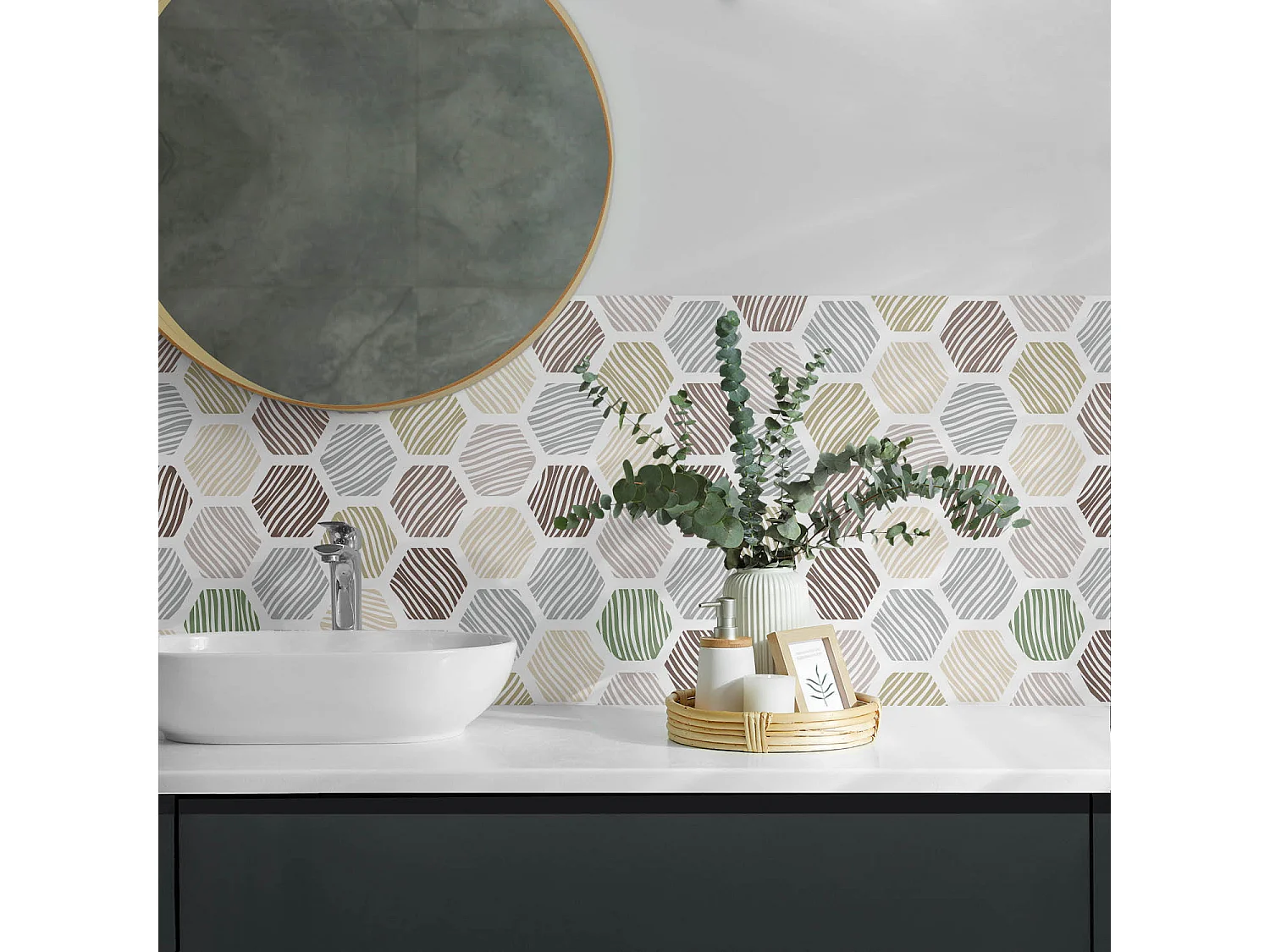 Wandpaneel selbstklebend, Wandverkleidung innen - 100x50 cm - Sechseckiges Muster mit Linien